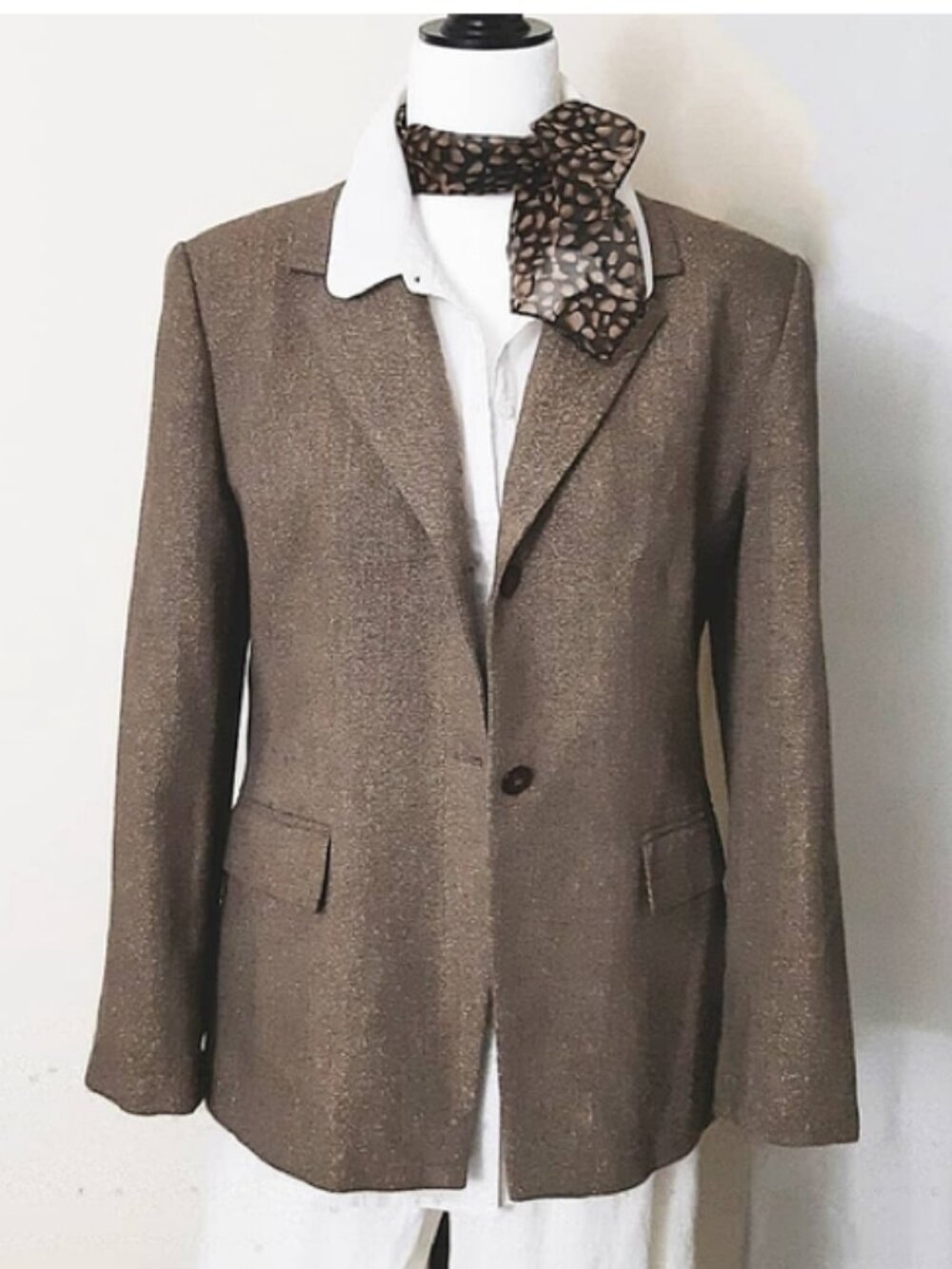 JONES NEW Y Brown Wool Blend Gold Metallic Jacket